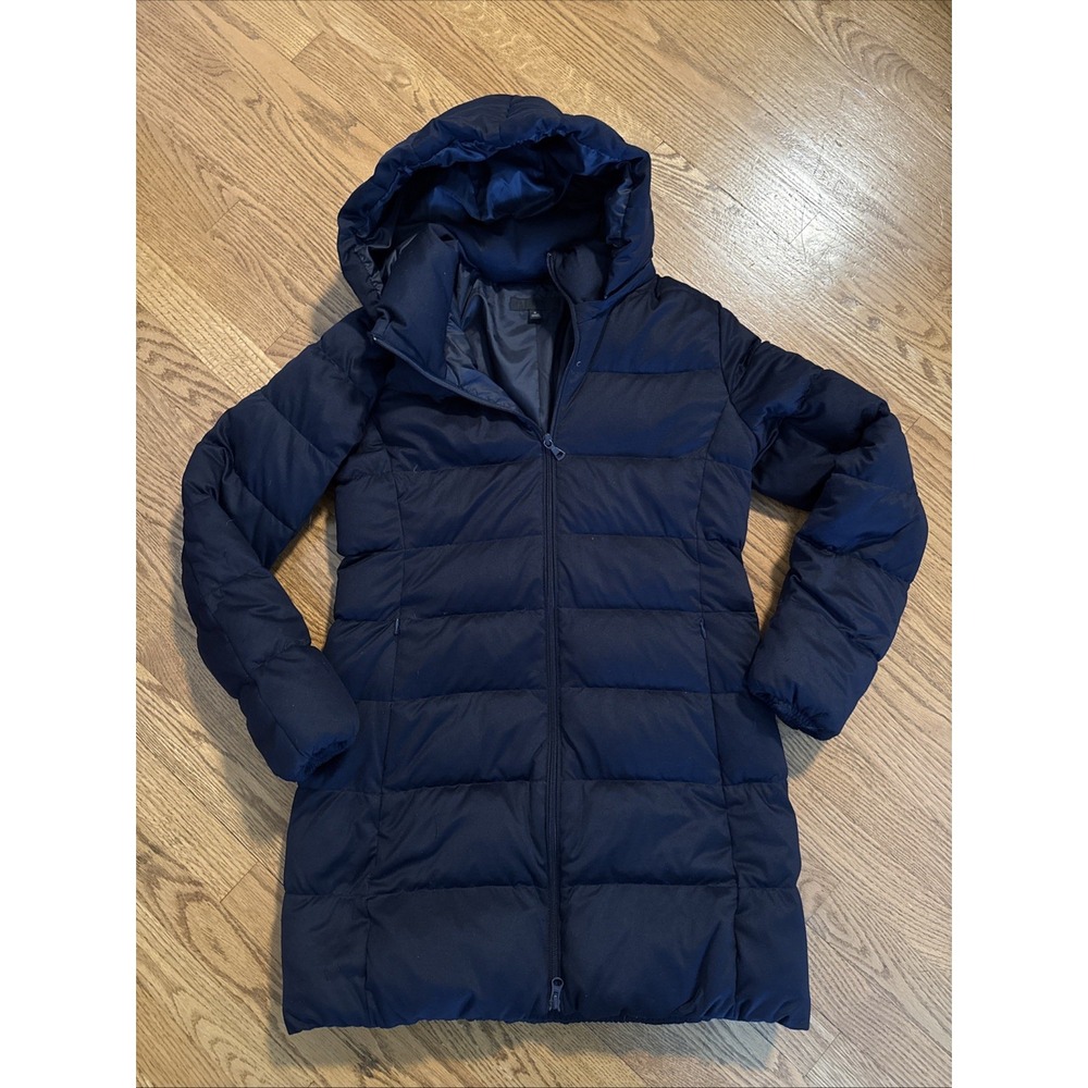 Uniqlo Down Parka Navy Blue Coat Womens Medium Mid Length